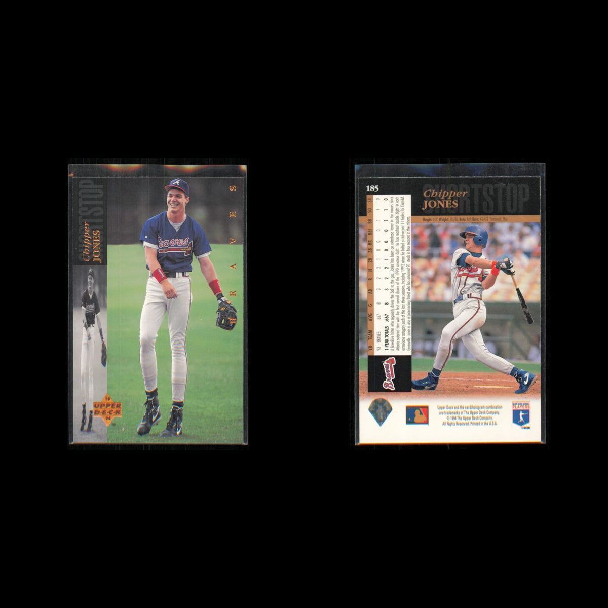 Chipper Jones Lot 4 Baseball Cards 1994 Upper Deck Atlanta Braves Set Collection