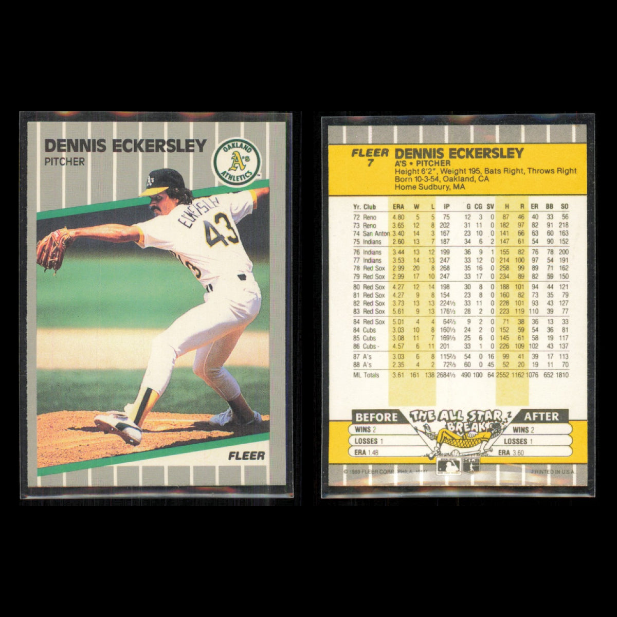 Dennis Eckersley Lot 12 Baseball Cards 1989 Fleer Oakland Athletics Set MLB NM