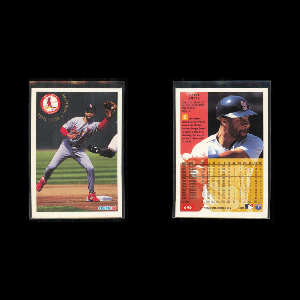 Ozzie Smith Lot 4 Baseball Cards 1994 Fleer St. Louis Cardinals Set Collection