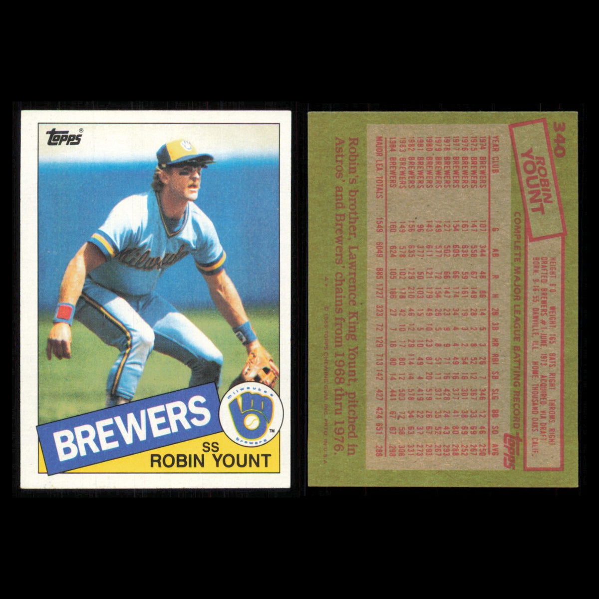 Robin Yount Lot 5 Baseball Cards 1985 Topps Milwaukee Brewers Set Collection MLB