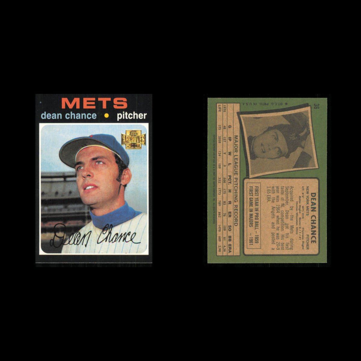 Dean Chance Lot 8 Baseball Cards 2001 Topps Archives New York Mets Set MLB NM