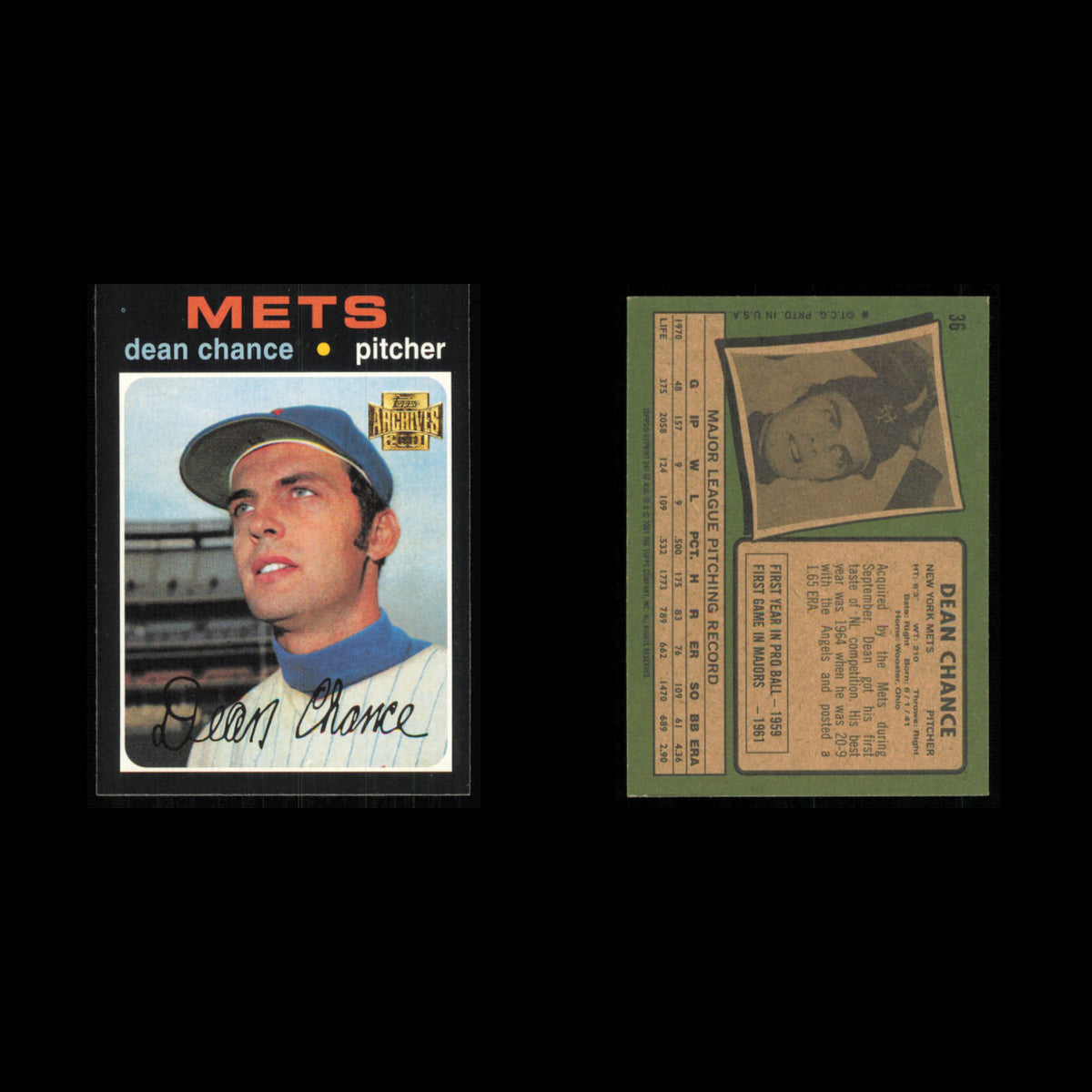 Dean Chance Lot 8 Baseball Cards 2001 Topps Archives New York Mets Set MLB NM