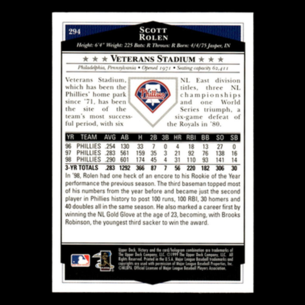 Scott Rolen #294 1999 Upper Deck Victory Philadelphia Phillies Baseball Card MLB