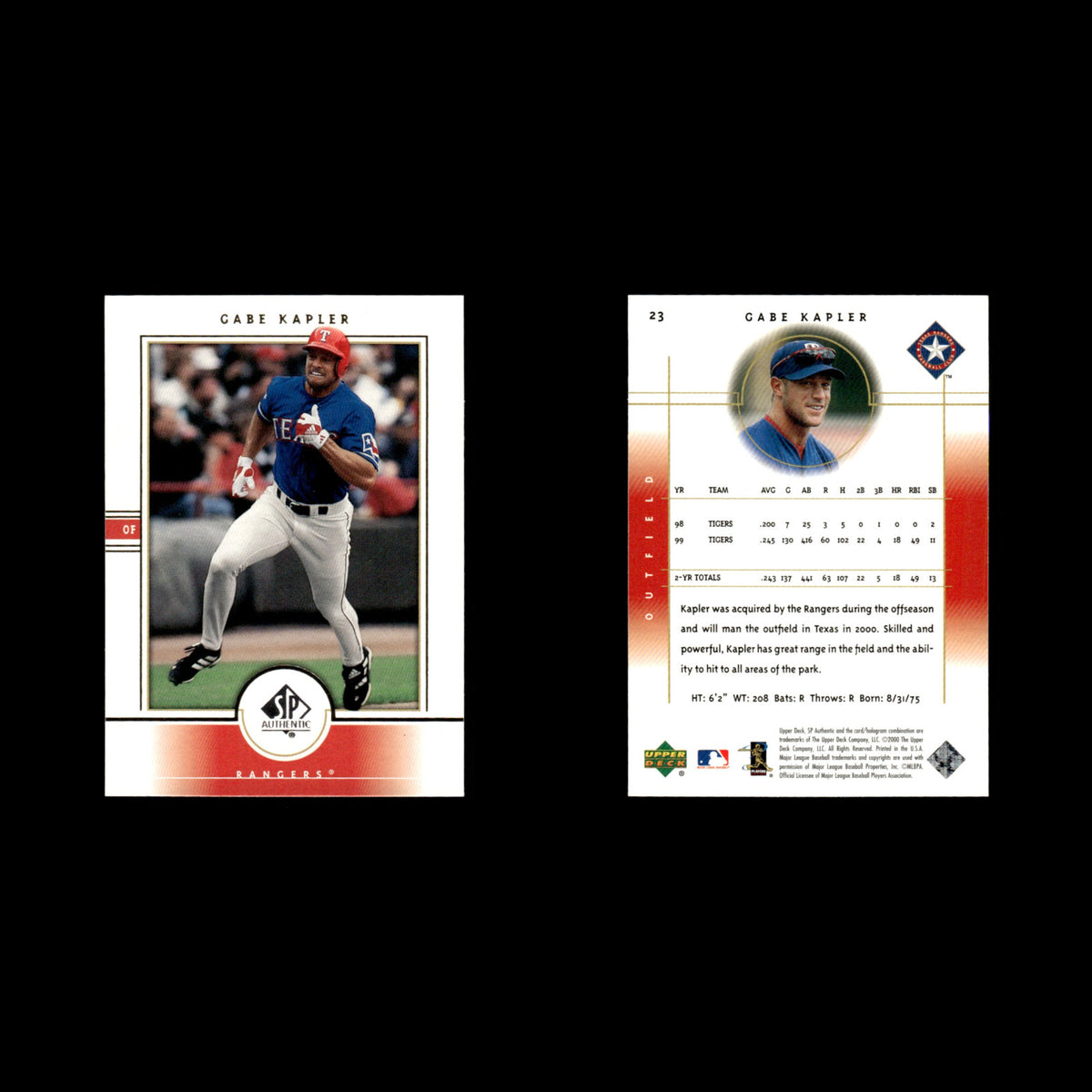 Gabe Kapler #23 2000 SP Authentic Texas Rangers Baseball Card MLB NM