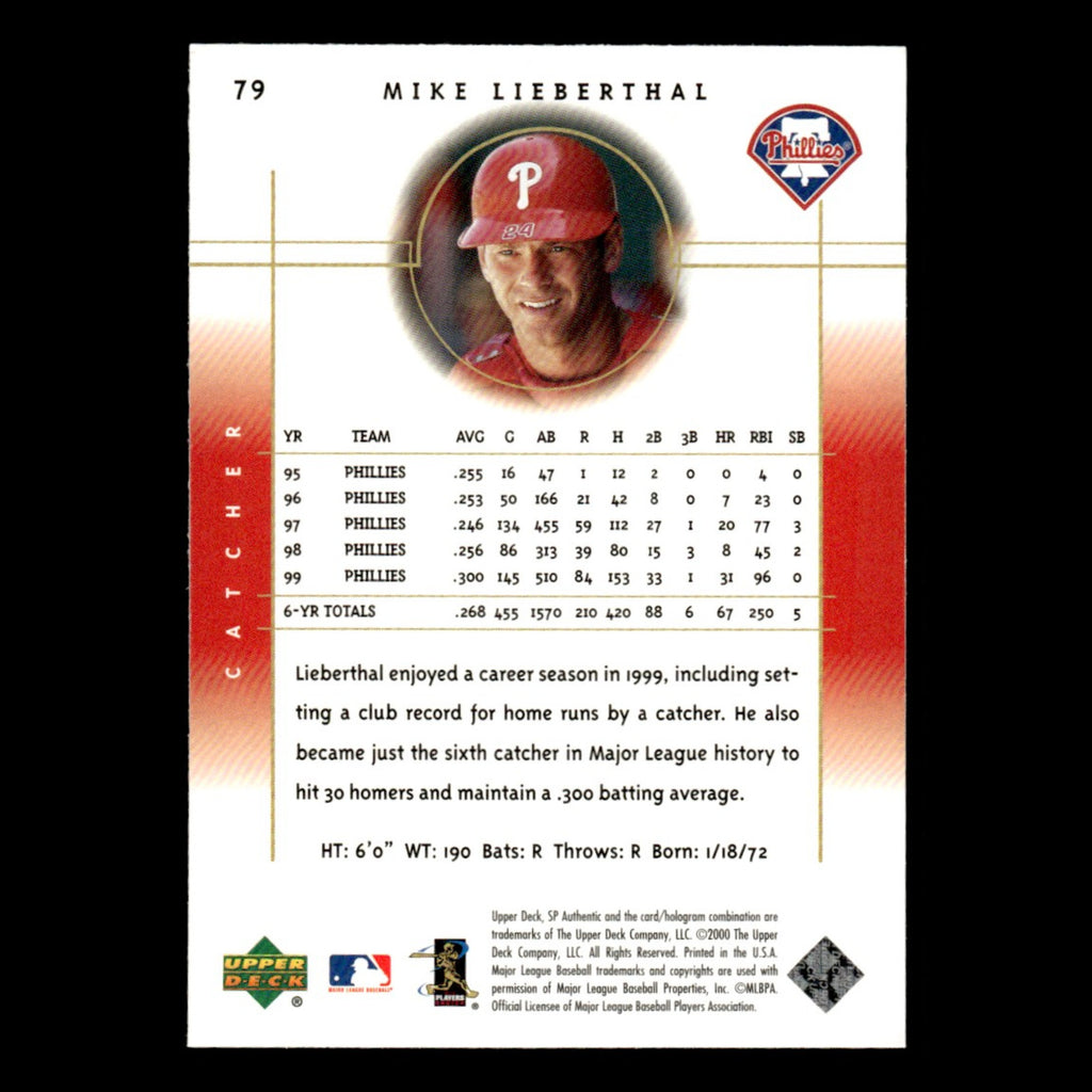 Mike Lieberthal #79 2000 SP Authentic Philadelphia Phillies Baseball Card MLB NM