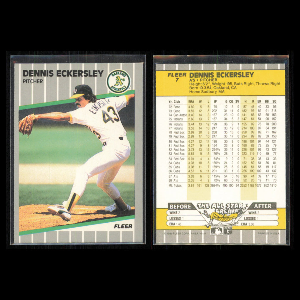 Dennis Eckersley Lot 5 Baseball Cards 1989 Fleer Oakland Athletics Set MLB NM