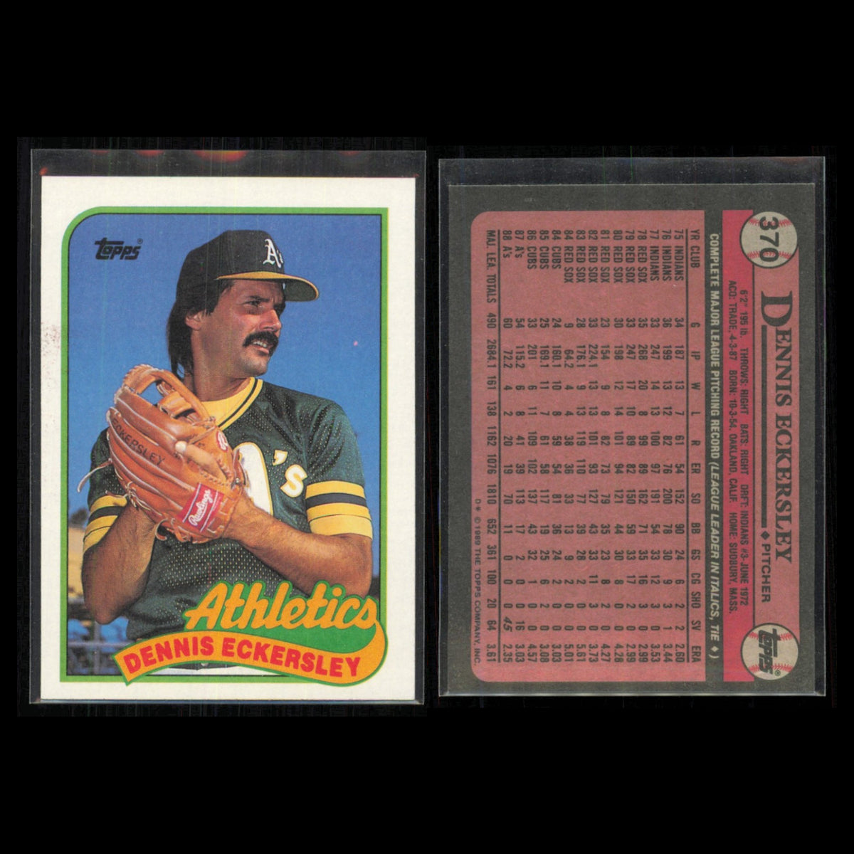 Dennis Eckersley Lot 5 Baseball Cards 1989 Score Oakland Athletics Set MLB NM