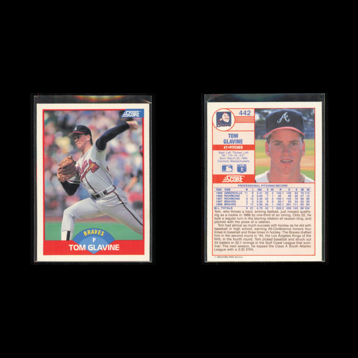 Tom Glavine Lot 7 Baseball Cards 1989 Score Atlanta Braves Set Collection MLB NM