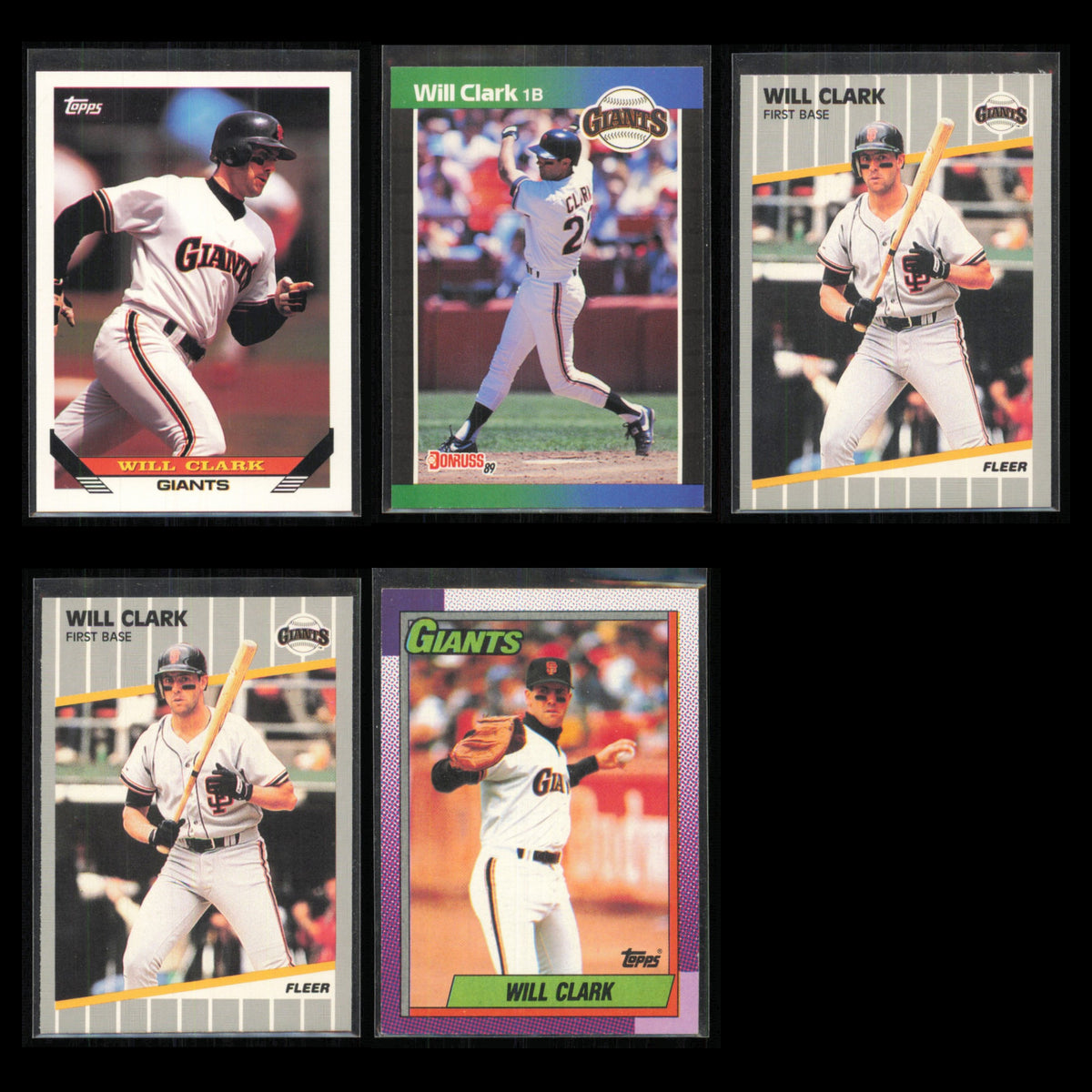Will Clark Lot 5 Baseball Cards 1993 Topps San Francisco Giants Set Collection