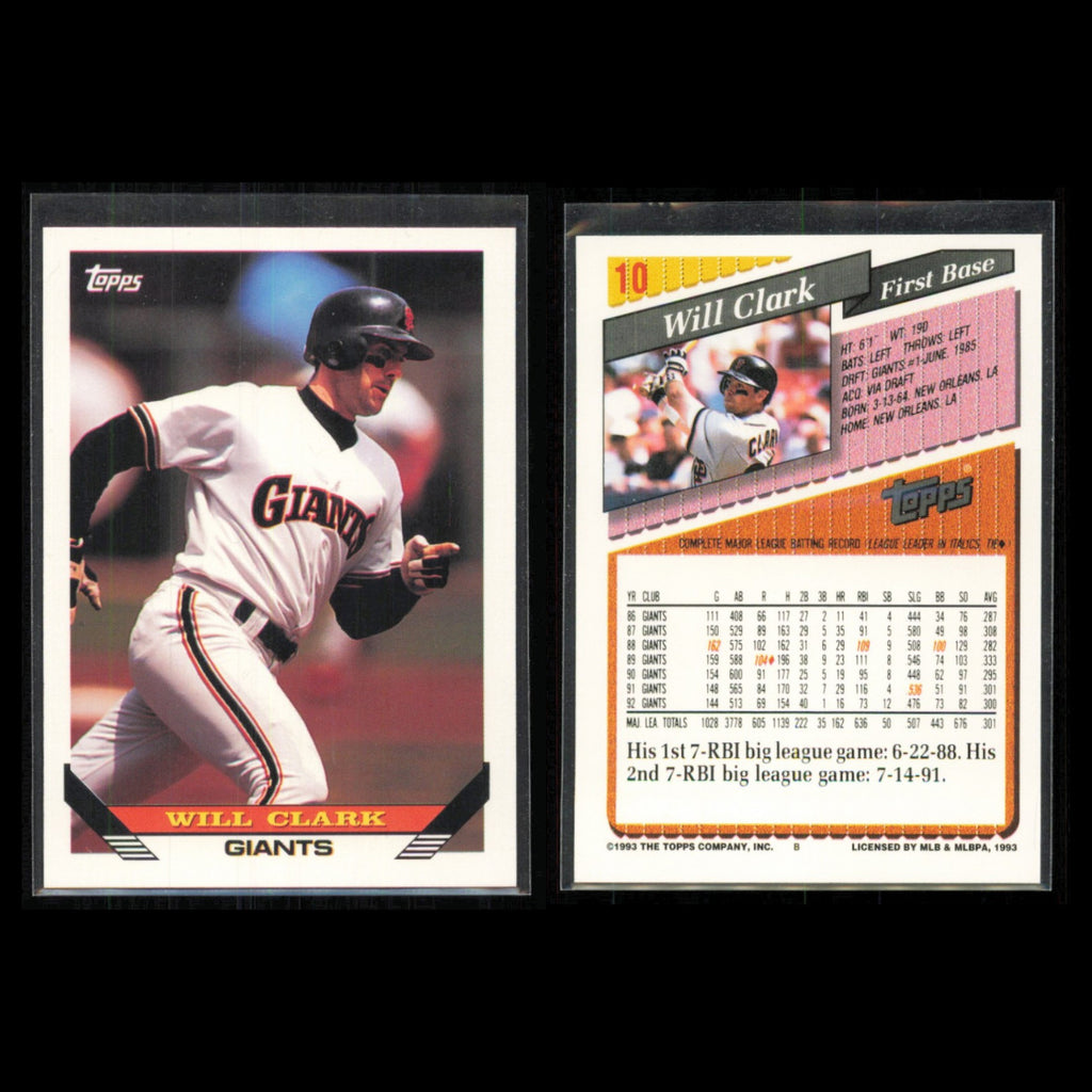 Will Clark Lot 5 Baseball Cards 1993 Topps San Francisco Giants Set Collection