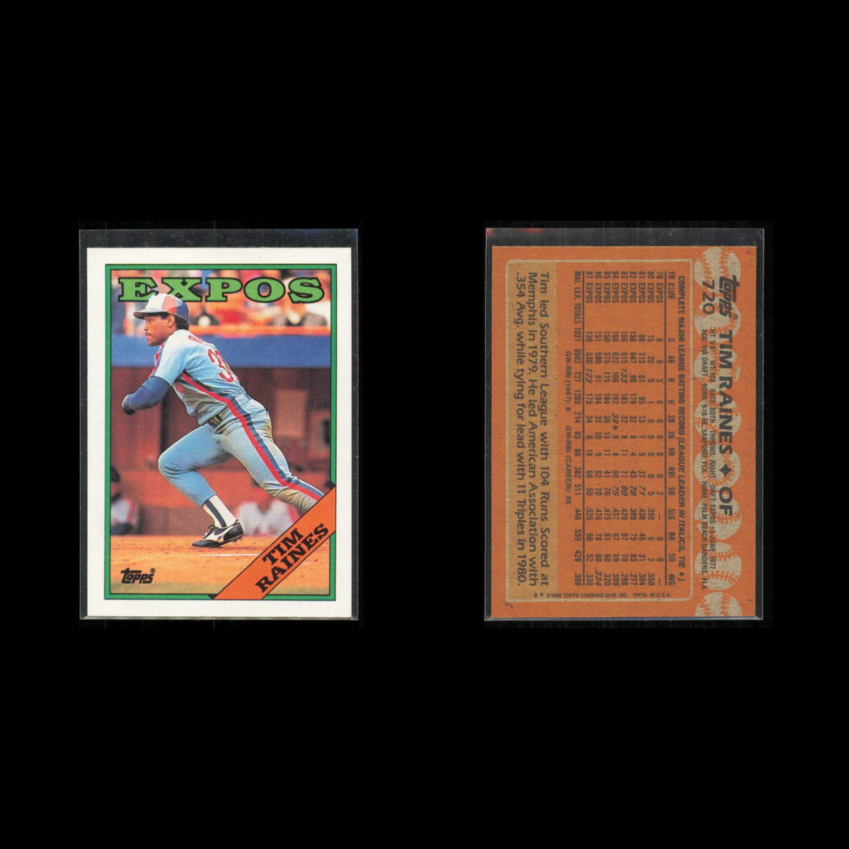 Tim Raines Lot 3 Baseball Cards 1988 Topps Montreal Expos Set Collection MLB NM