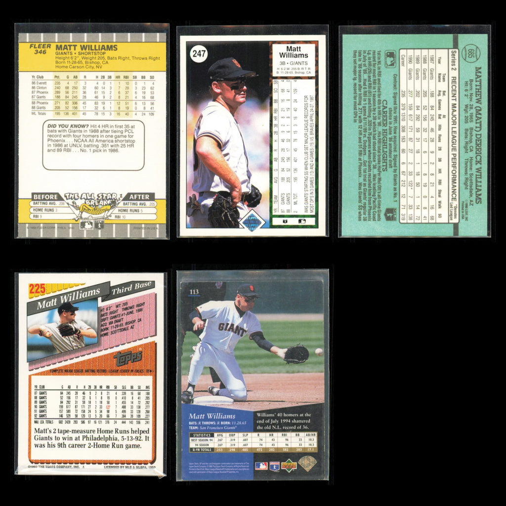 Matt Williams Rookie Lot 5 Baseball Cards 1989 Fleer San Francisco Giants Set NM