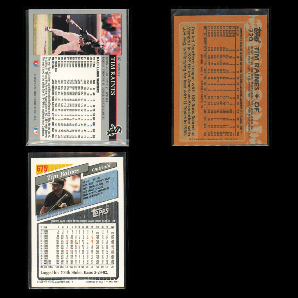 Tim Raines Lot 3 Baseball Cards 1992 Leaf Chicago White Sox Set Collection MLB