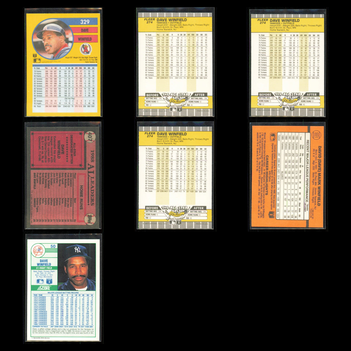 Dave Winfield Lot 7 Baseball Cards 1991 Fleer California Angels Set Collection