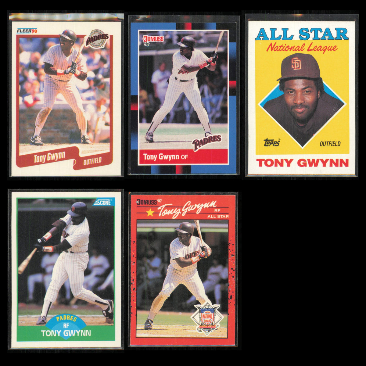 Tony Gwynn Lot 5 Baseball Cards 1990 Fleer San Diego Padres Set Collection MLB