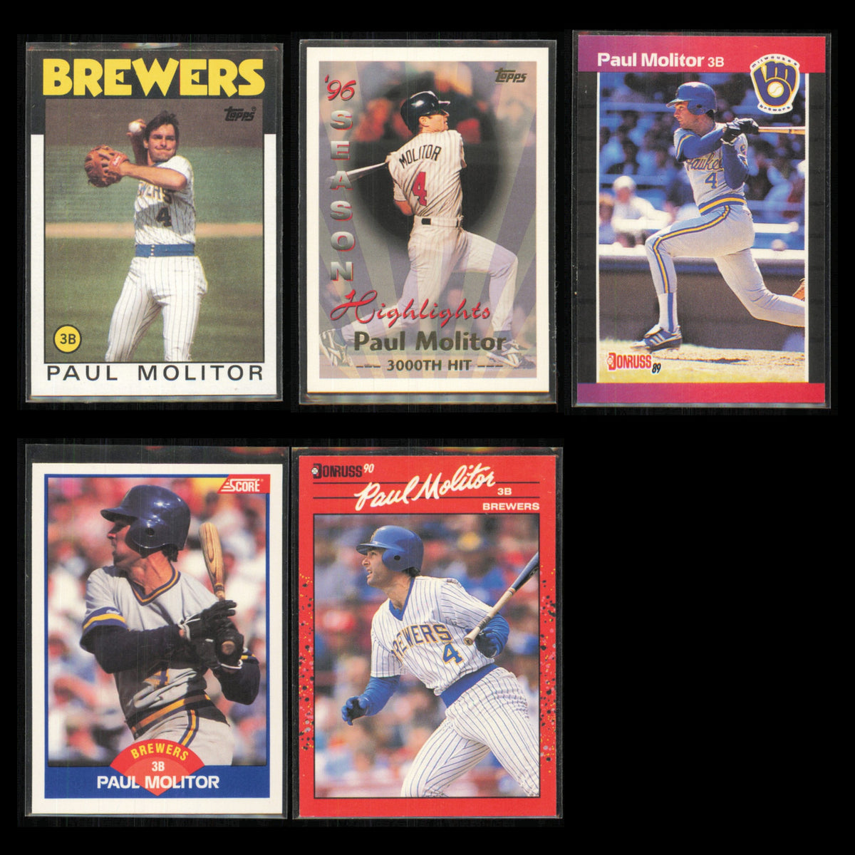 Paul Molitor Lot 5 Baseball Cards 1986 Topps Milwaukee Brewers Set Collection NM