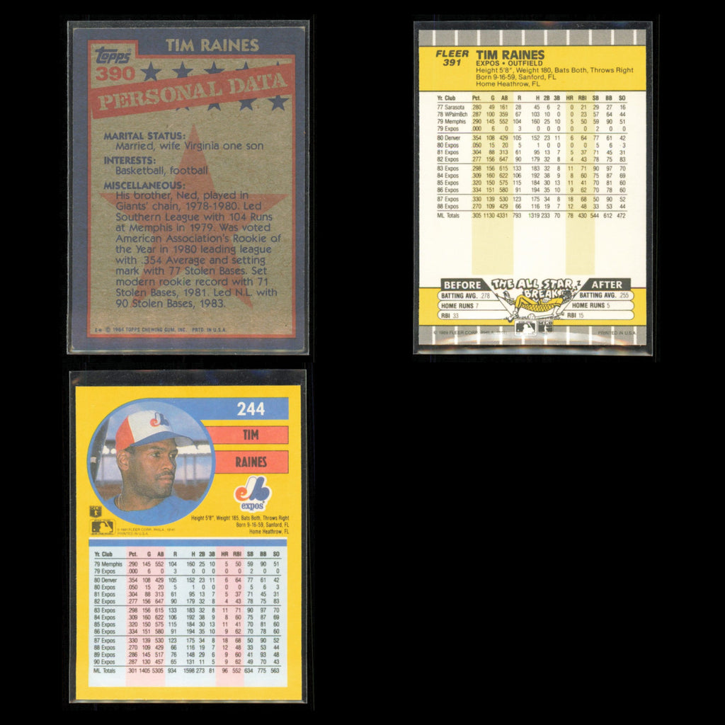 Tim Raines Lot 3 Baseball Cards 1984 Topps Montreal Expos Set Collection MLB NM