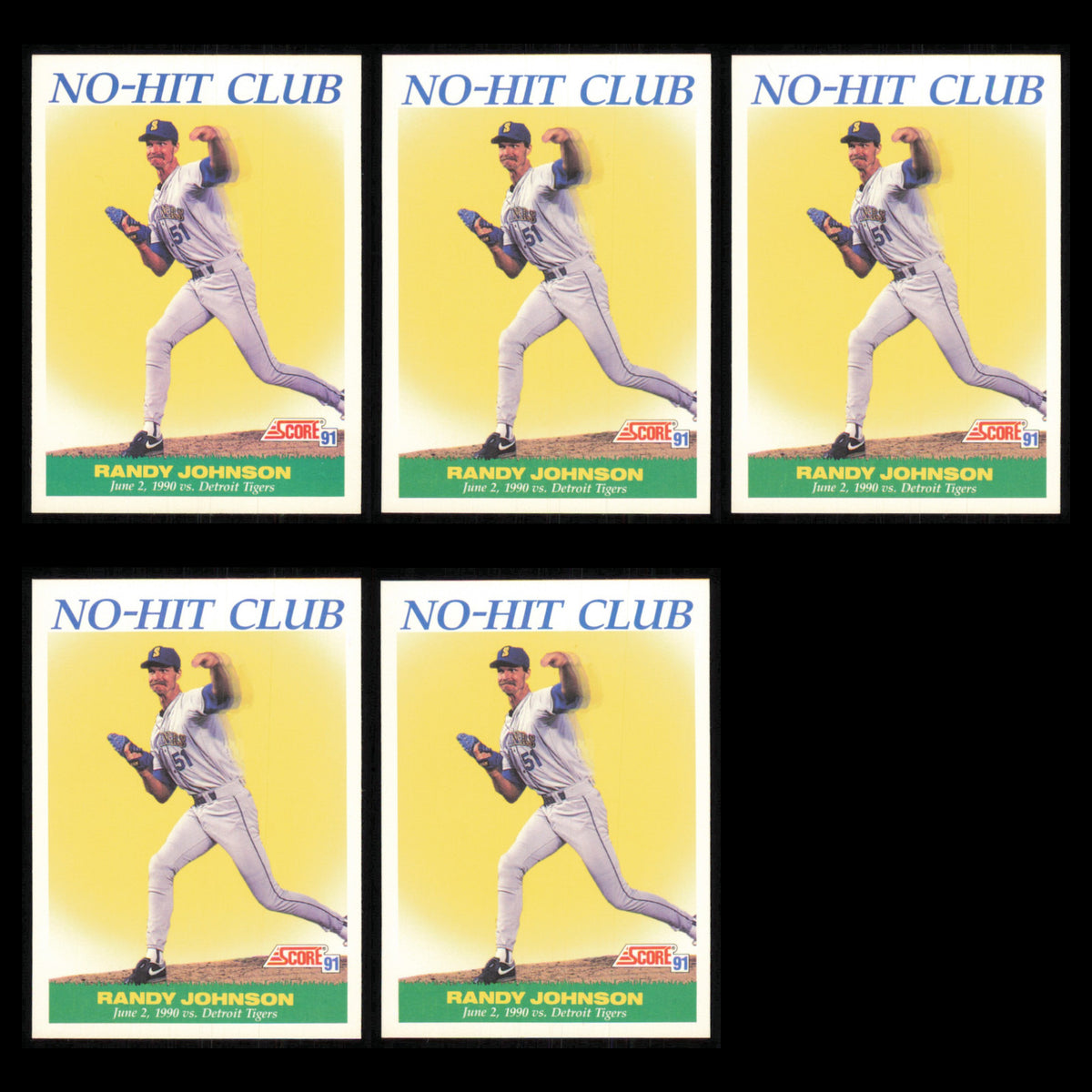 Randy Johnson Lot 5 Baseball Cards 1991 Score Seattle Mariners Set Collection NM
