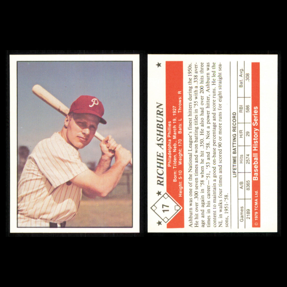 Richie Ashburn Lot 6 Baseball Cards 1979 TCMA 50s Philadelphia Phillies Set MLB