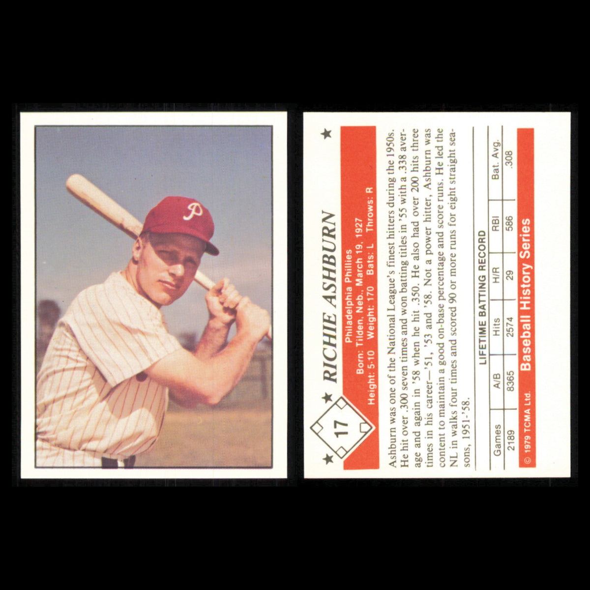 Richie Ashburn Lot 6 Baseball Cards 1979 TCMA 50s Philadelphia Phillies Set MLB