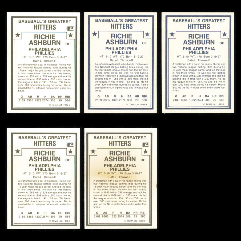 Richie Ashburn Lot 5 Baseball Cards 1982 TCMA Baseballs Greatest Phillies Set NM