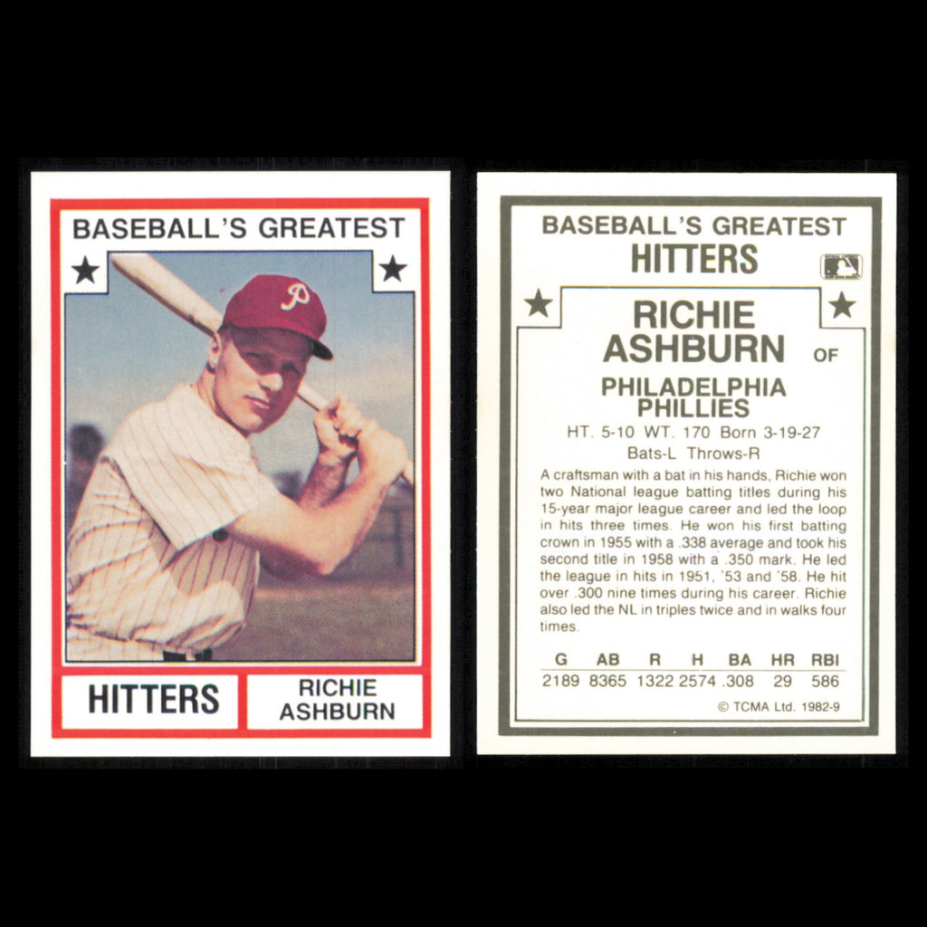 Richie Ashburn Lot 5 Baseball Cards 1982 TCMA Baseballs Greatest Phillies Set NM