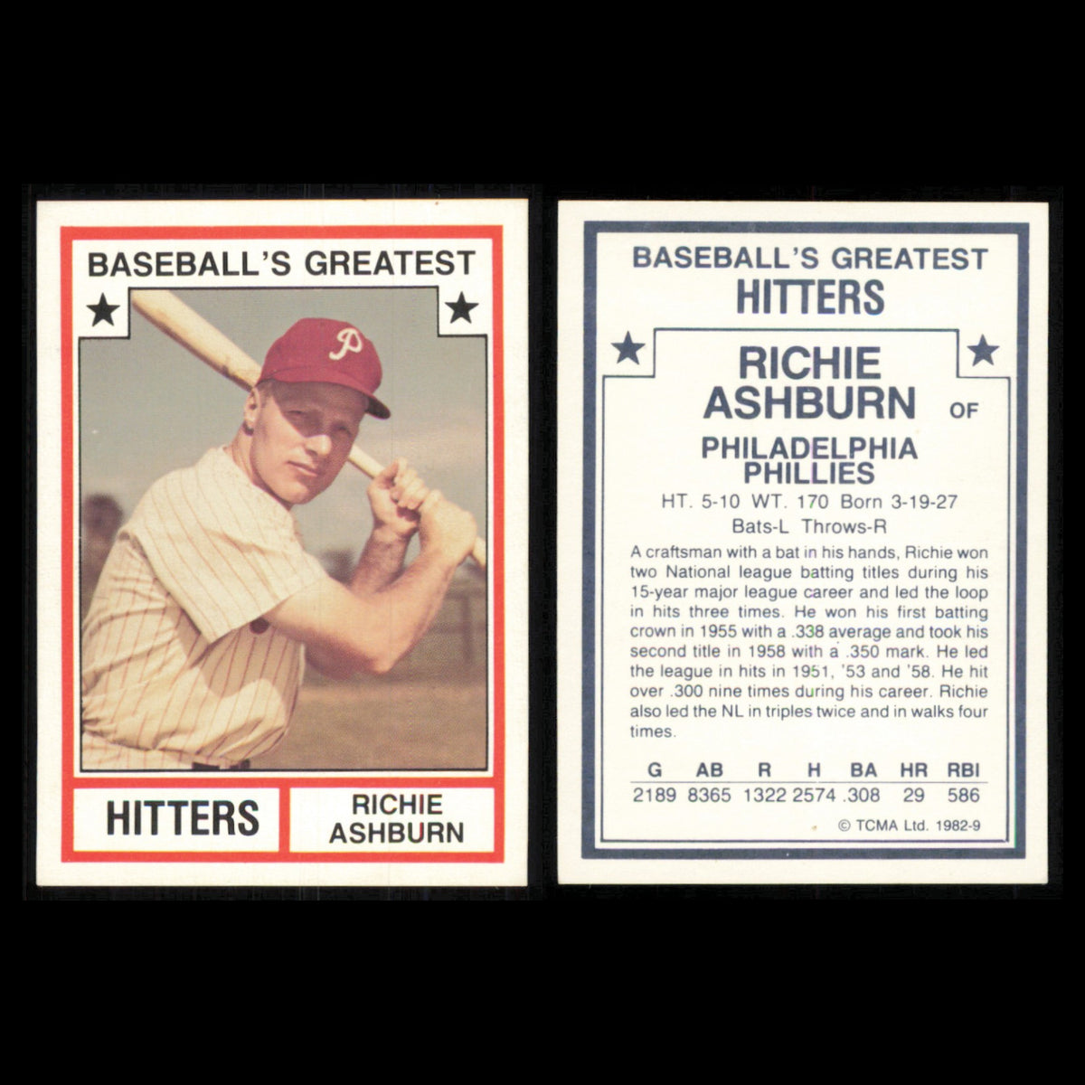 Richie Ashburn Lot 5 Baseball Cards 1982 TCMA Baseballs Greatest Phillies Set NM