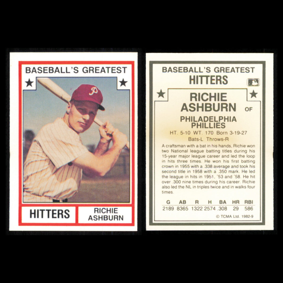 Richie Ashburn Lot 5 Baseball Cards 1982 TCMA Baseballs Greatest Phillies Set NM