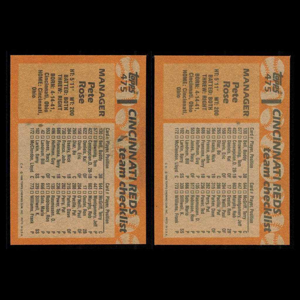 Pete Rose Lot 2 Baseball Cards 1988 Topps Cincinnati Reds Set Collection MLB NM