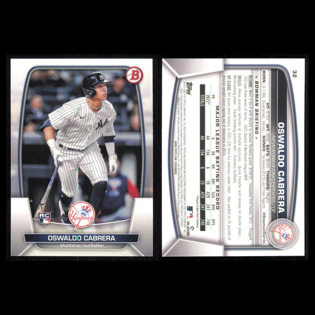 New York Yankees Rookie Lot 6 Baseball Cards Bowman Oswaldo Cabrera NM Baseball