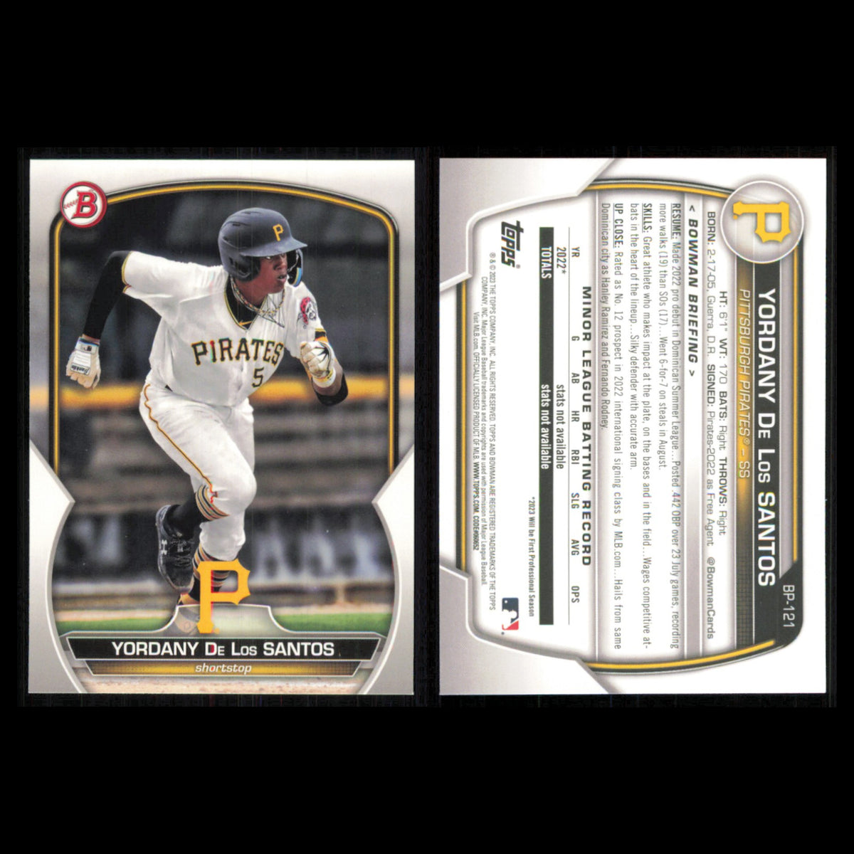 Pittsburgh Pirates Lot 5 Baseball Cards Bowman Prospects Braylon Bishop NM MLB