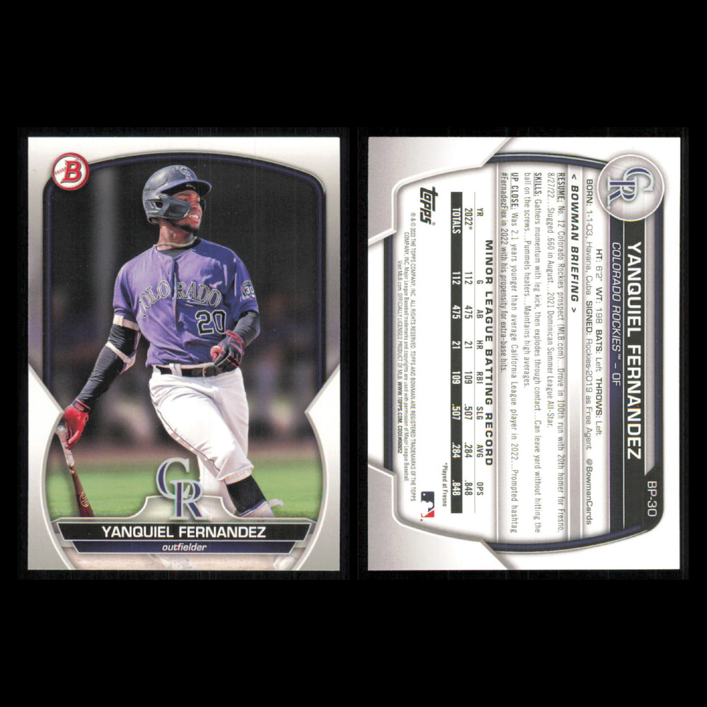 Colorado Rockies Lot 10 Baseball Cards Bowman Prospects Yanquiel Fernandez NM