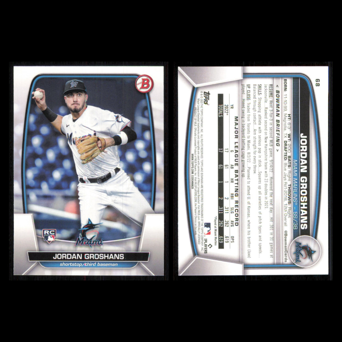 Miami Marlins Lot 11 Baseball Cards Bowman Jazz Chisholm Jr. NM Baseball MLB