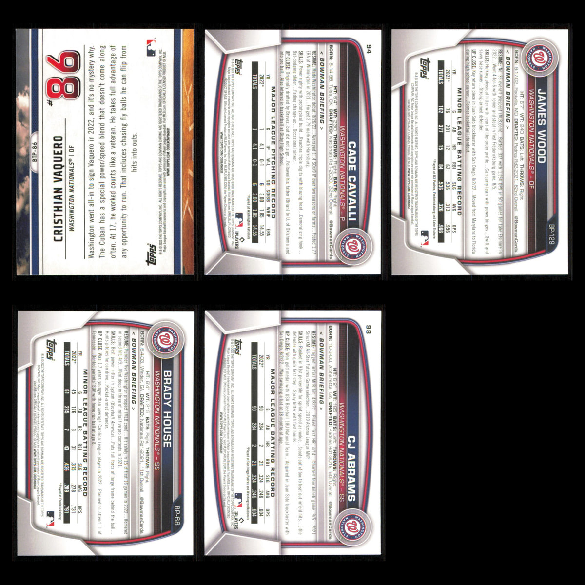 Washington Nationals Lot 5 Baseball Cards Bowman Scouts Top 100 NM Baseball MLB
