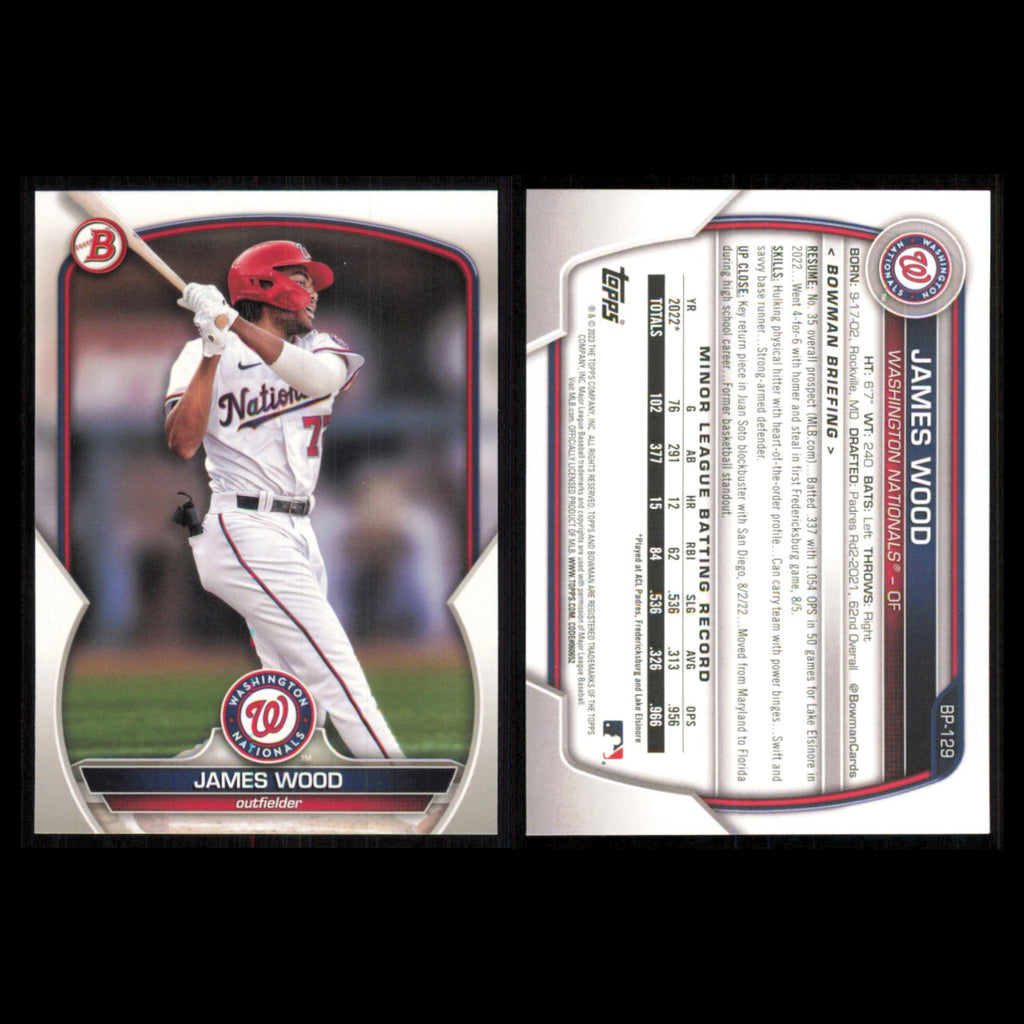 Washington Nationals Lot 5 Baseball Cards Bowman Prospects James Wood NM MLB