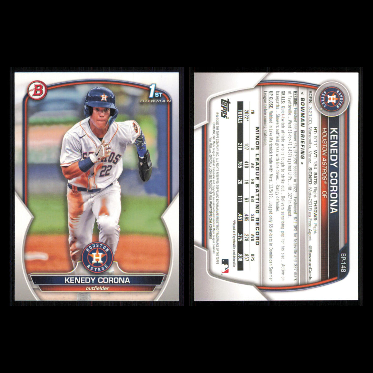 Houston Astros Lot 10 Baseball Cards Bowman Yordan Alvarez NM Baseball MLB