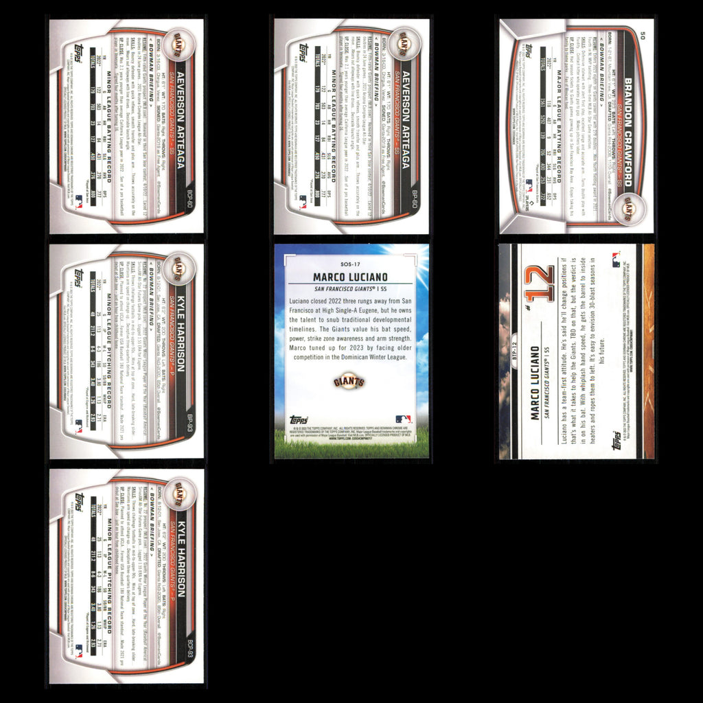 San Francisco Giants Lot 7 Baseball Cards Bowman Chrome Prospects NM Baseball