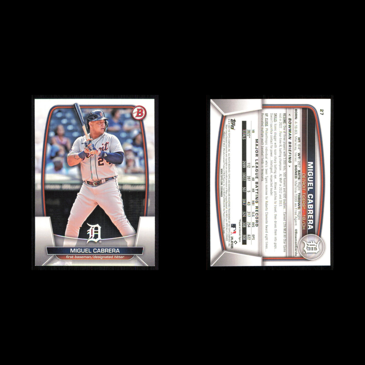 Detroit Tigers Lot 7 Baseball Cards Bowman Miguel Cabrera NM Baseball MLB