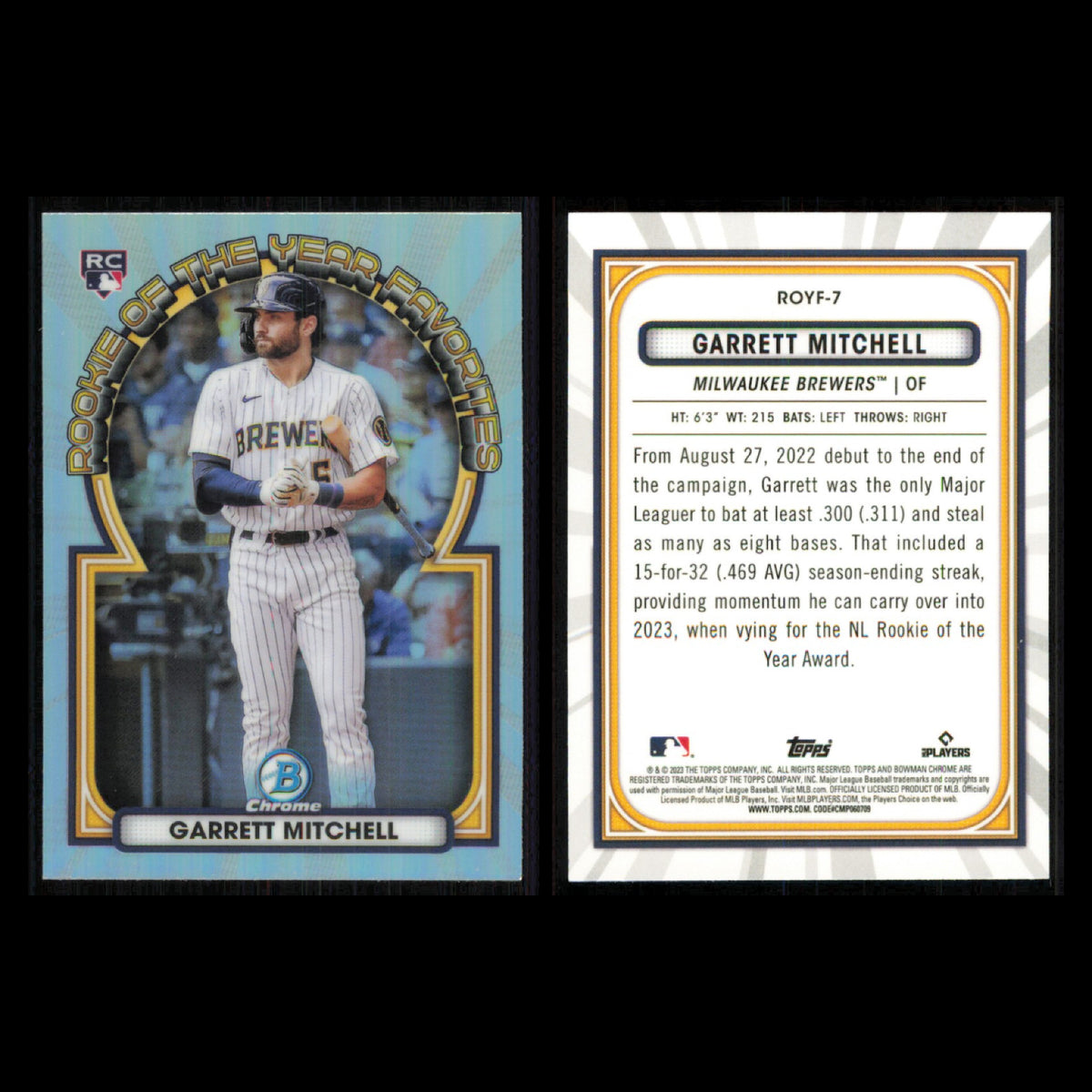 Milwaukee Brewers Lot 10 Baseball Cards Bowman Rookie of the Year Favorites NM