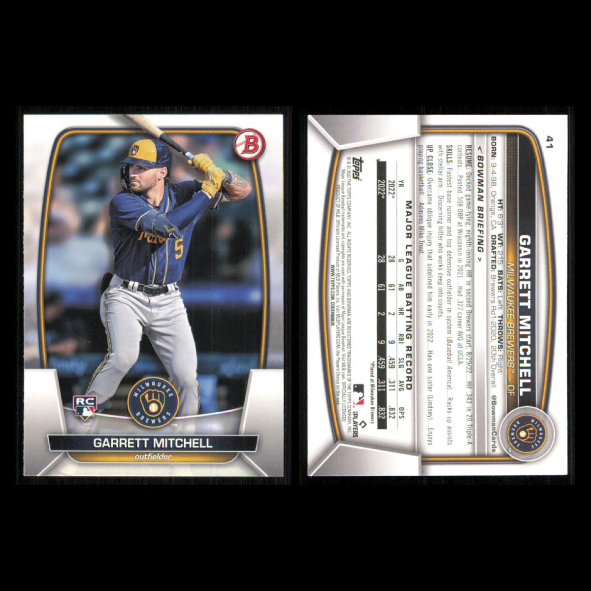 Milwaukee Brewers Lot 10 Baseball Cards Bowman Rookie of the Year Favorites NM