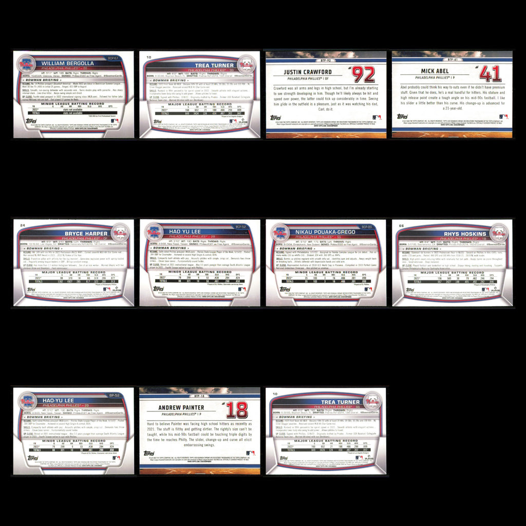 Philadelphia Phillies Lot 11 Baseball Cards Bowman Chrome Prospects NM Baseball