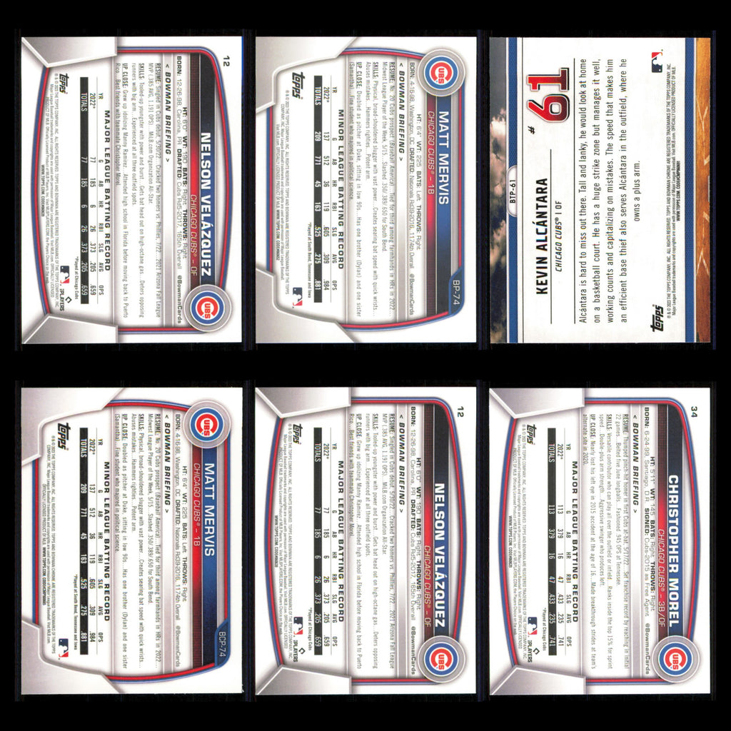Chicago Cubs Rookie Lot 6 Baseball Cards Bowman Nelson Velazquez NM Baseball MLB