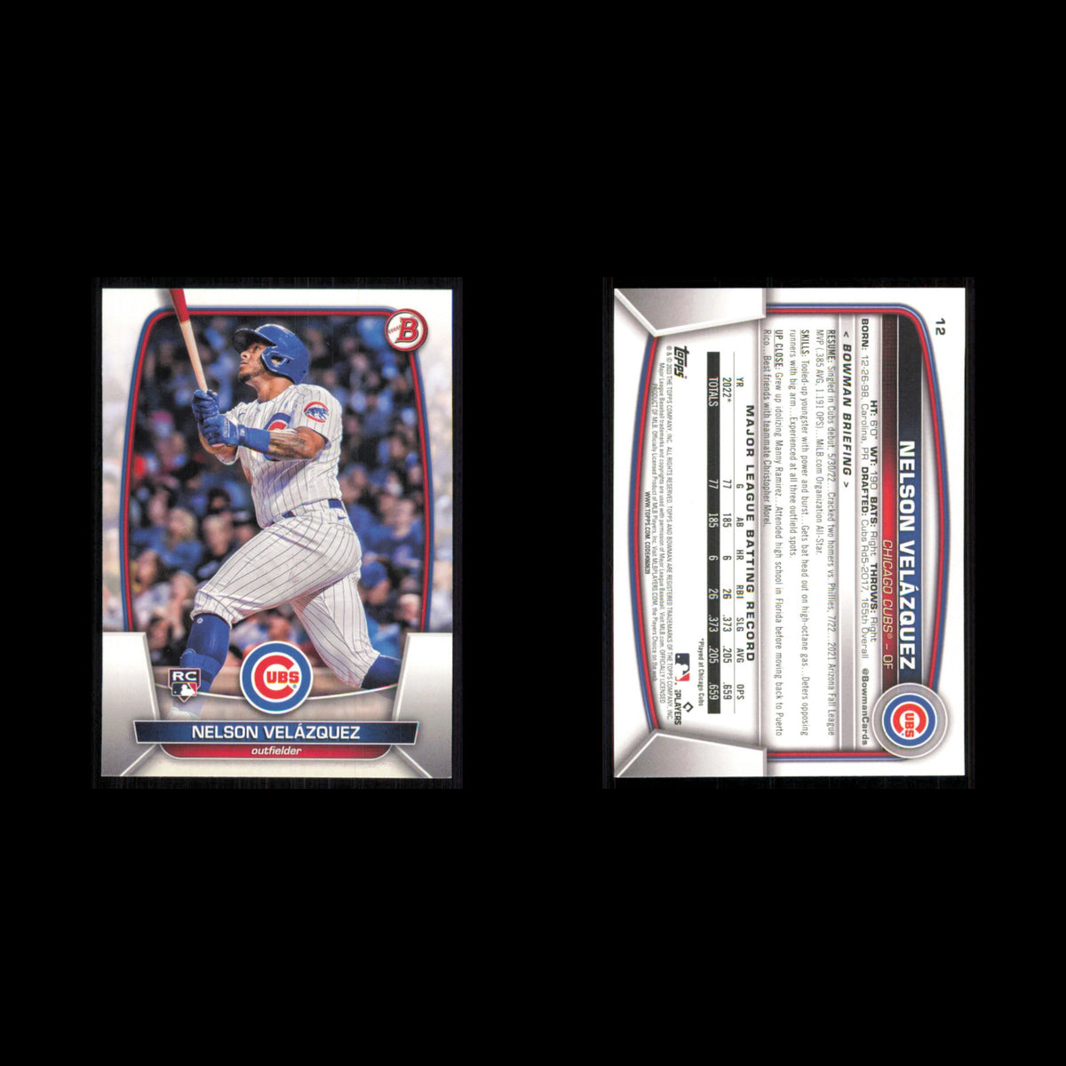 Chicago Cubs Rookie Lot 4 Baseball Cards Bowman Nelson Velazquez NM Baseball MLB