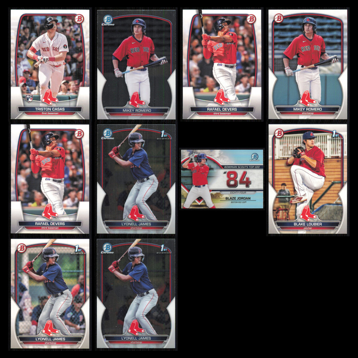 Boston Red Sox Rookie Lot 10 Baseball Cards Bowman Triston Casas NM Baseball MLB