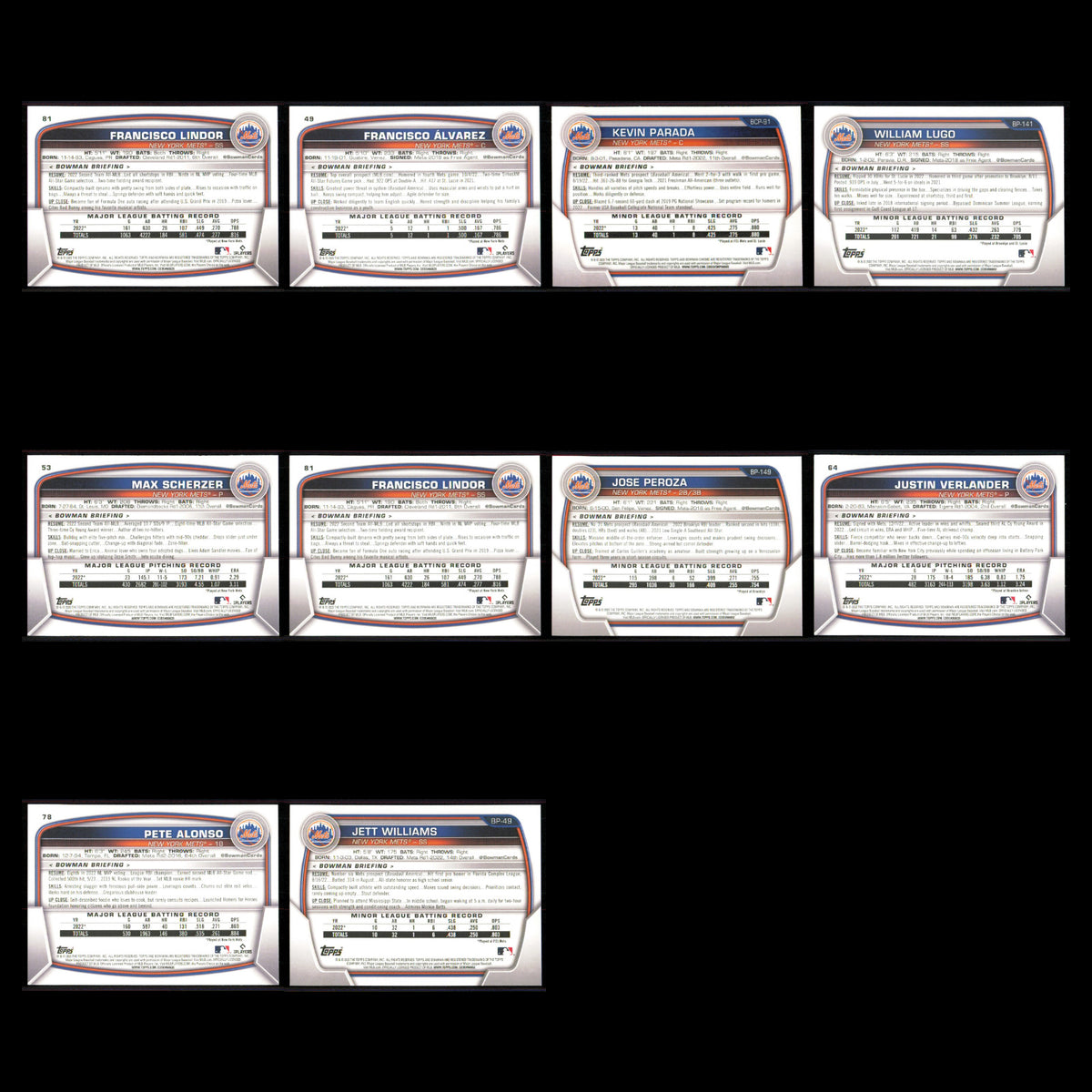 New York Mets Lot 10 Baseball Cards Bowman Francisco Lindor NM Baseball MLB