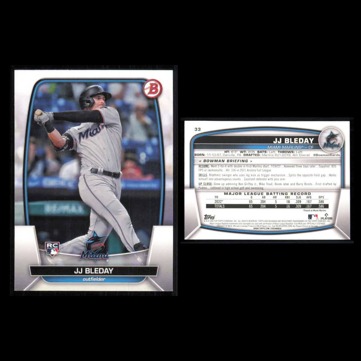 Miami Marlins Rookie Lot 11 Baseball Cards Bowman JJ Bleday NM Baseball MLB