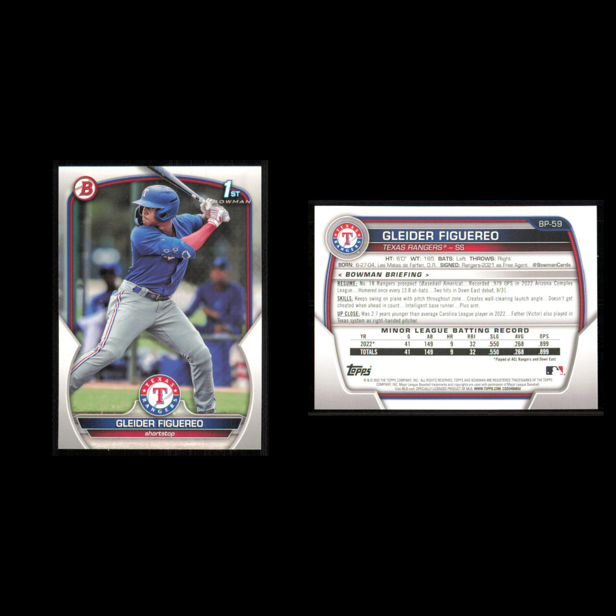 Texas Rangers Lot 7 Baseball Cards Bowman Prospects Kumar Rocker NM Baseball MLB