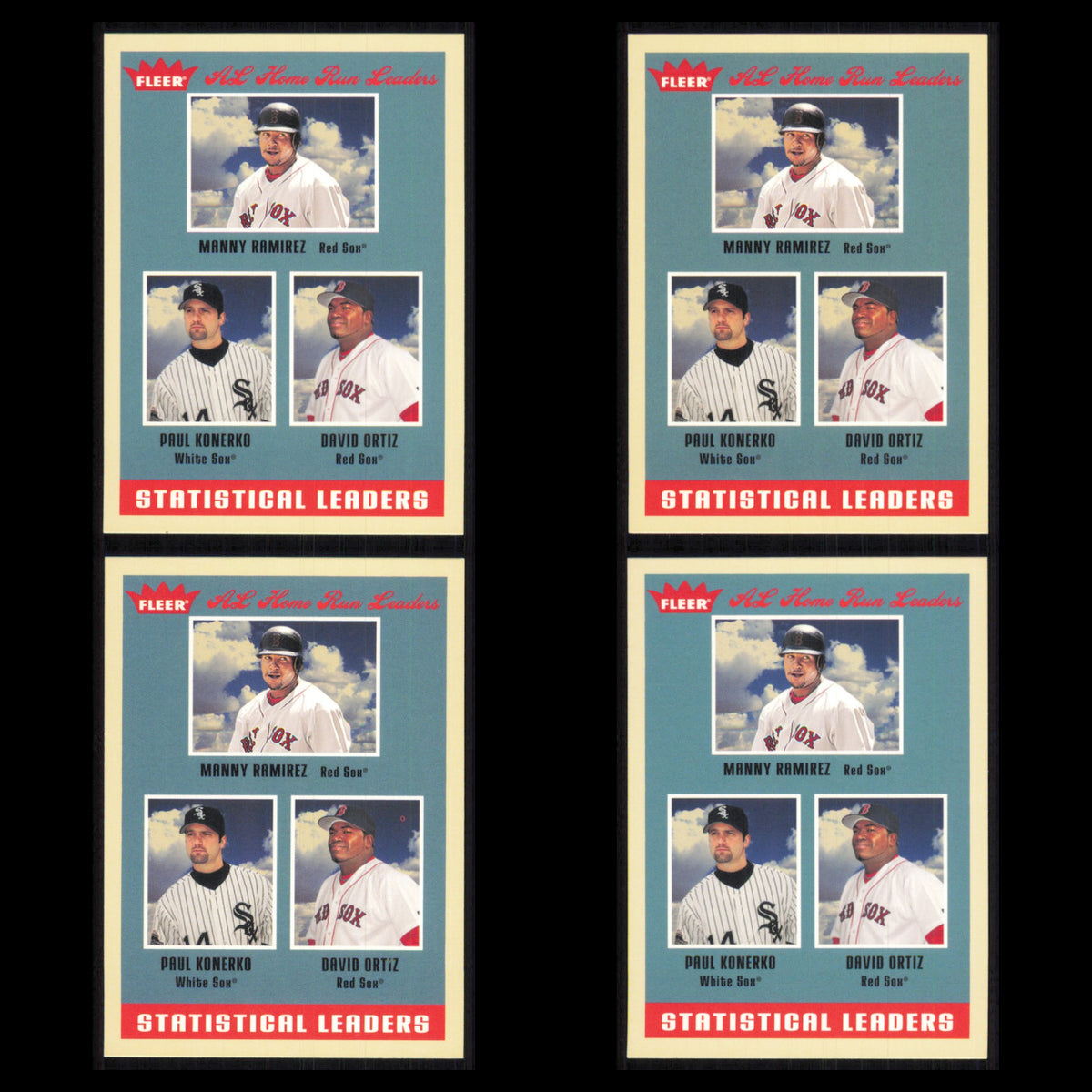 Manny Ramirez/Paul Konerko/David Ortiz Lot 4 Baseball Cards 2005 Fleer Tradition
