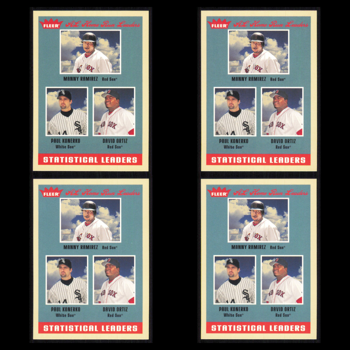 Manny Ramirez/Paul Konerko/David Ortiz Lot 4 Baseball Cards 2005 Fleer Tradition
