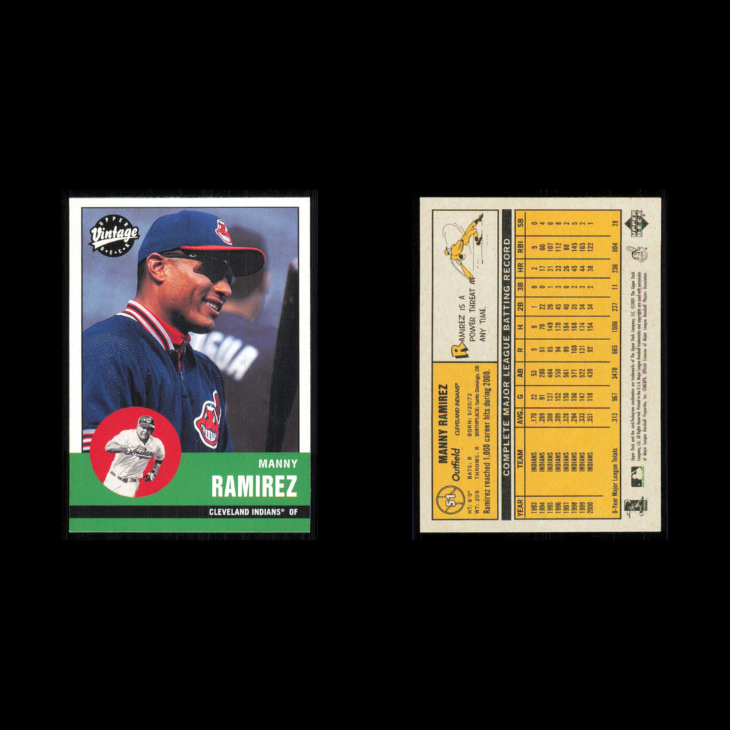 Manny Ramirez Lot 3 Baseball Cards 2001 Upper Deck Vintage Cleveland Indians Set